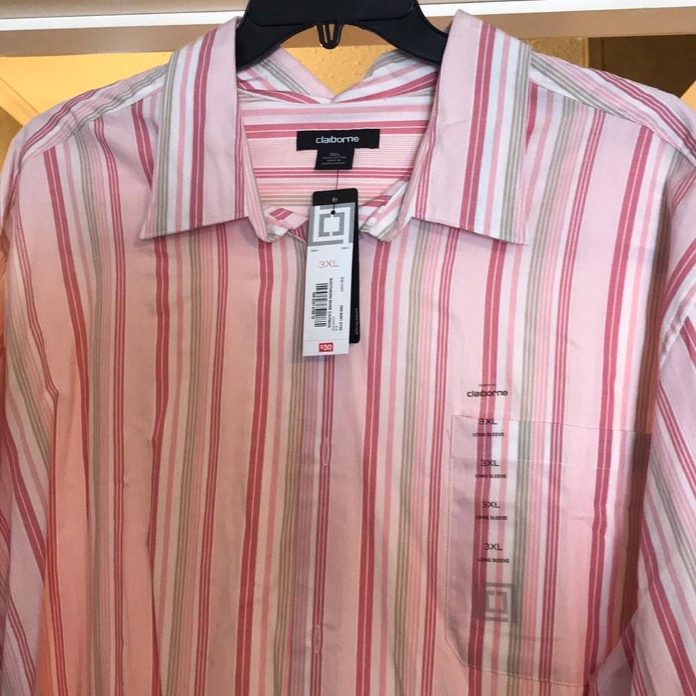 3XL Pink, White & Cream Striped Long Sleeve Shirt - Picture 1 of 3